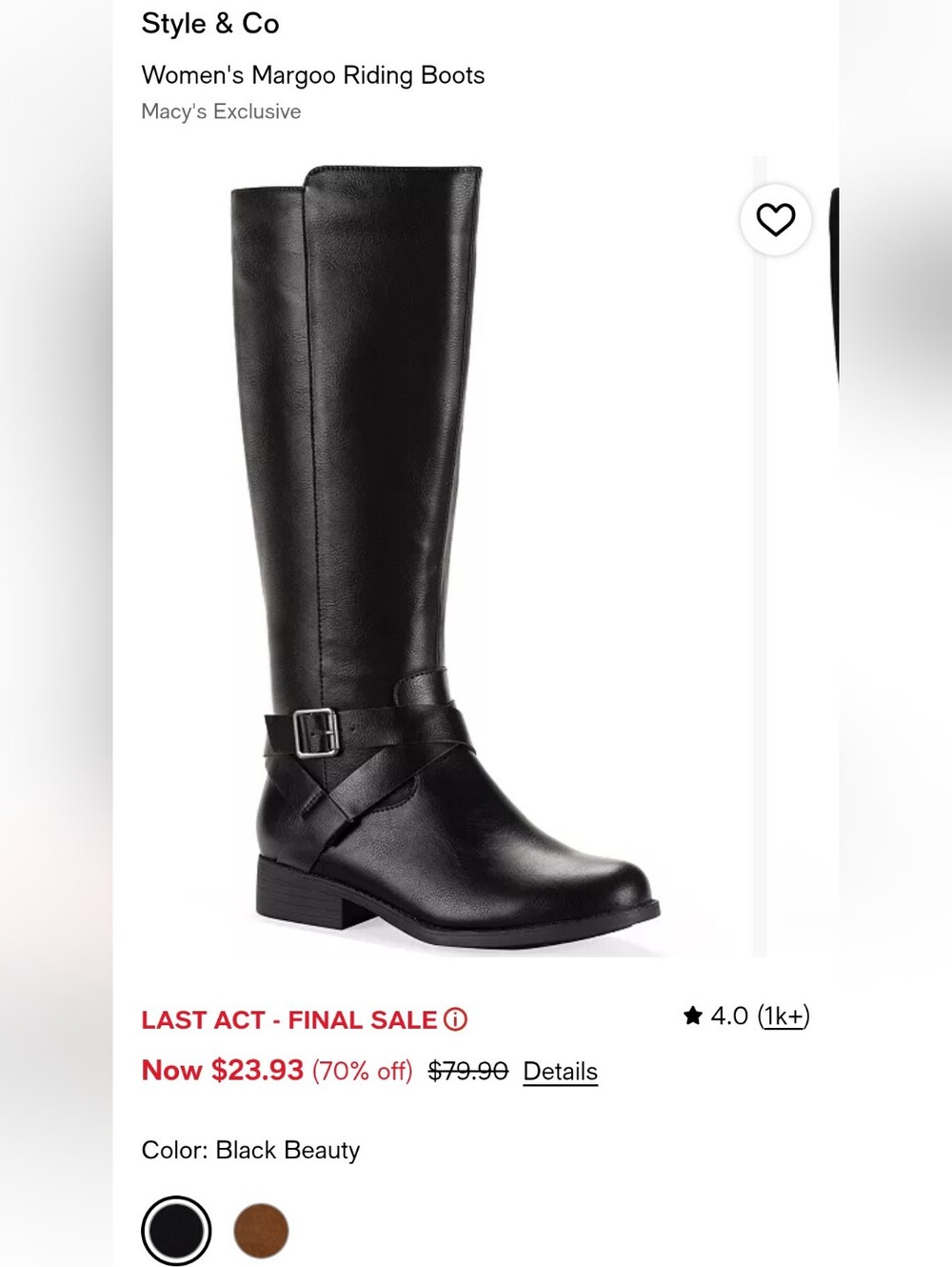 New! Style & Co Women's Margoo Riding Boots - Black, 7.5 (Wide Calf)